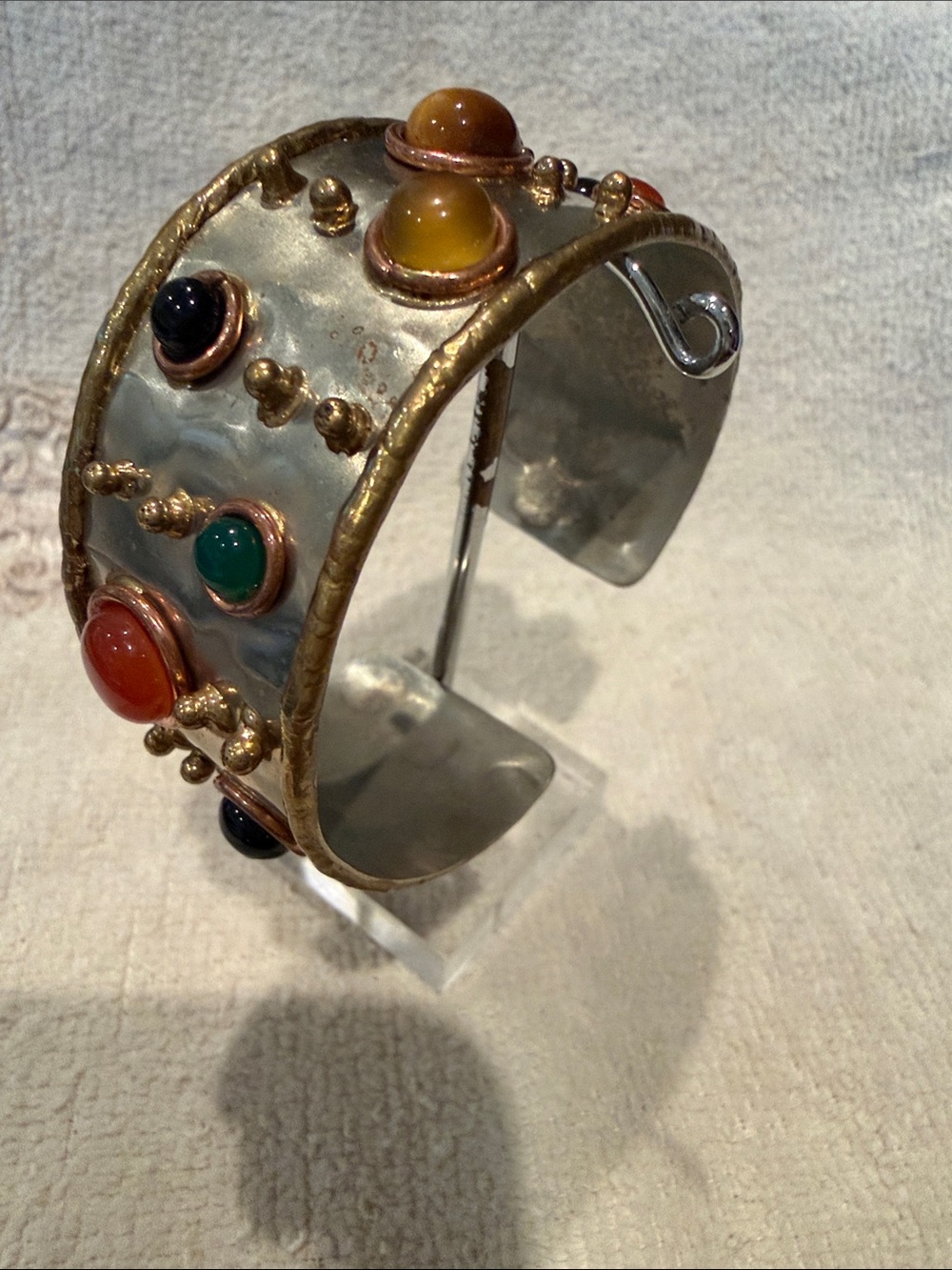 Multi-Stone Metal Cuff Bracelet - Mixed Gem Colors
